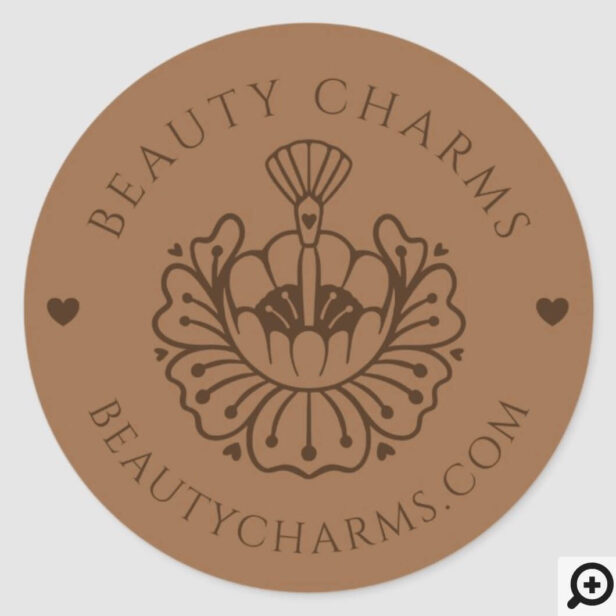 Luxury Beauty Lotus/Makeup Brush Logo Tan & Brown Classic Round Sticker