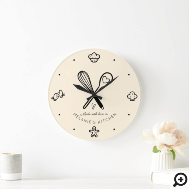 Made With Love Cute Baking Whisk Pale Yellow Large Clock