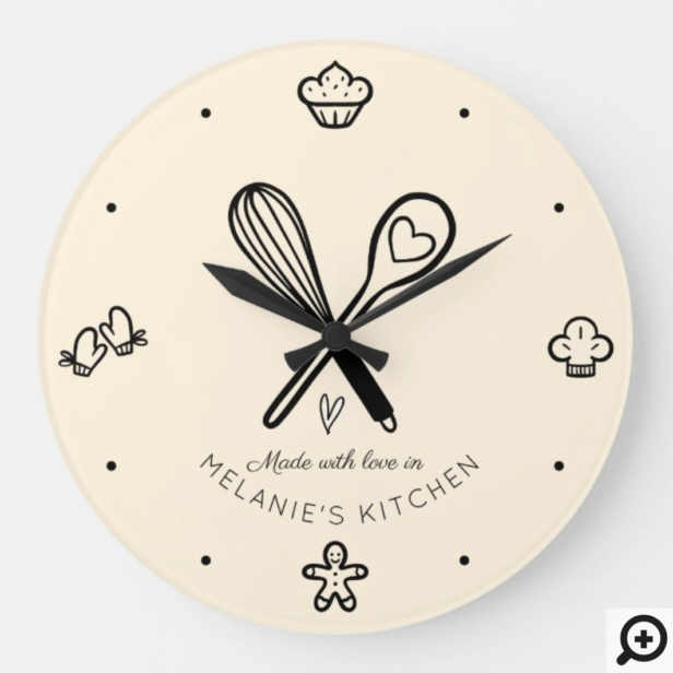 Made With Love Cute Baking Whisk Pale Yellow Large Clock
