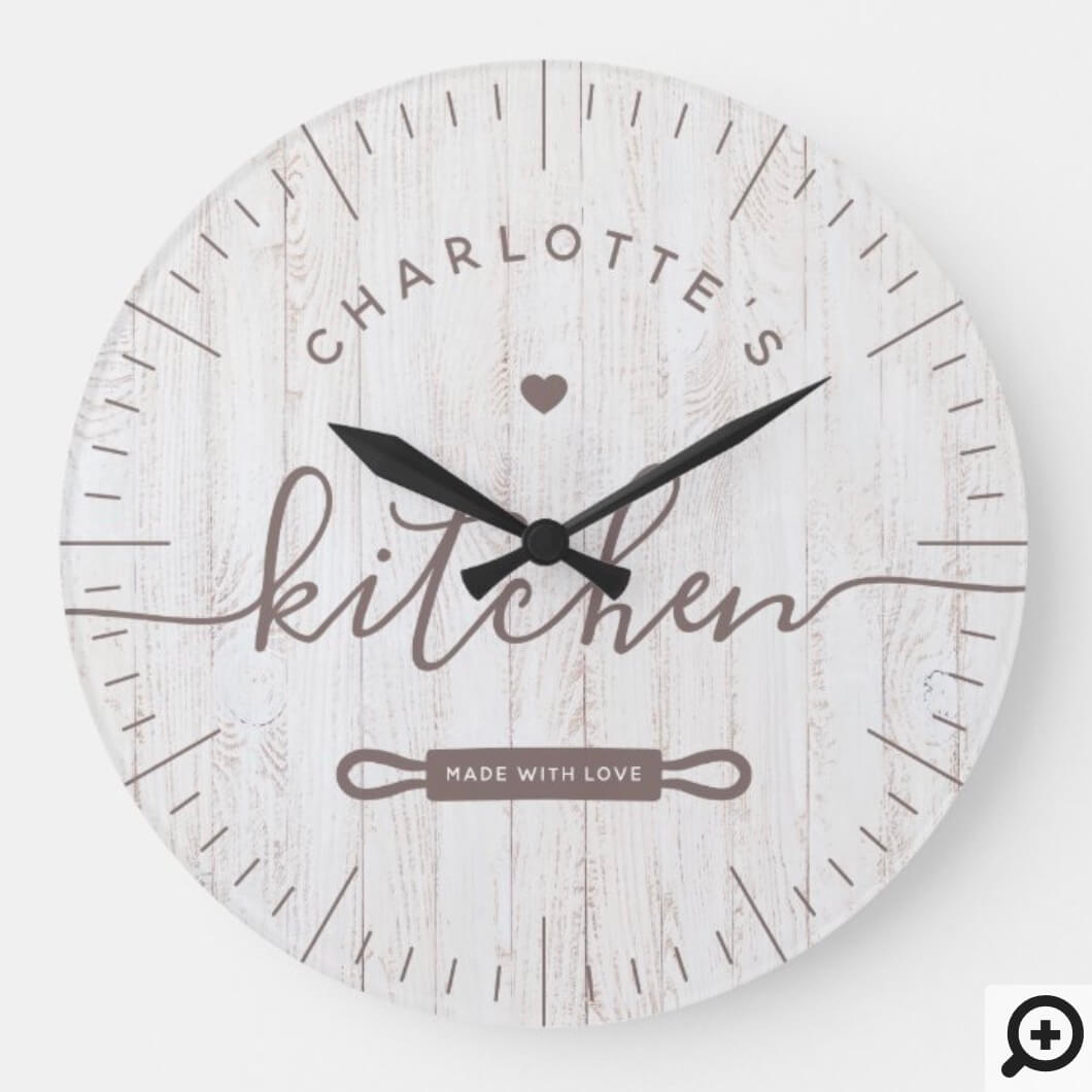Made With Love Modern Chic White Grey Wood Kitchen Large Clock