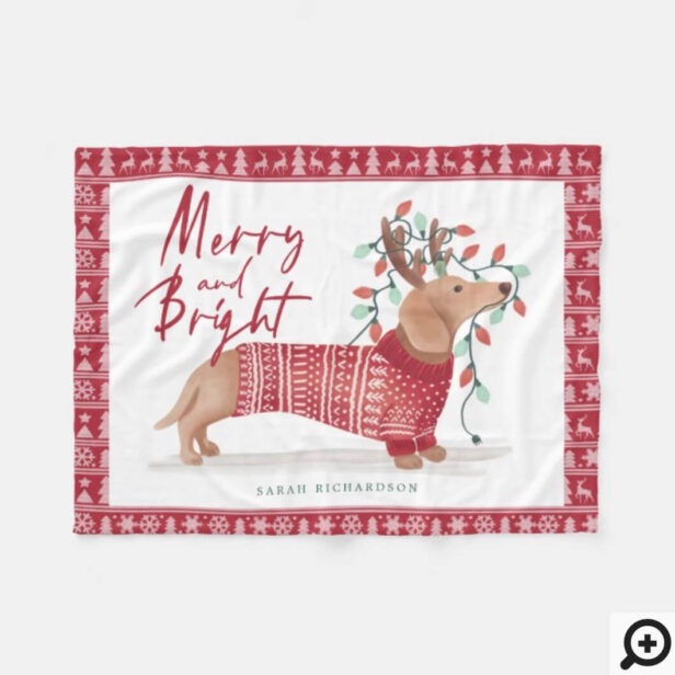 Merry & Bright | Dachshund Dog Christmas Sweater Fleece Blanket