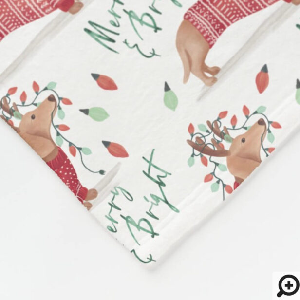 Merry Christmas - Dachshund Dog Christmas Sweater Fleece Blanket