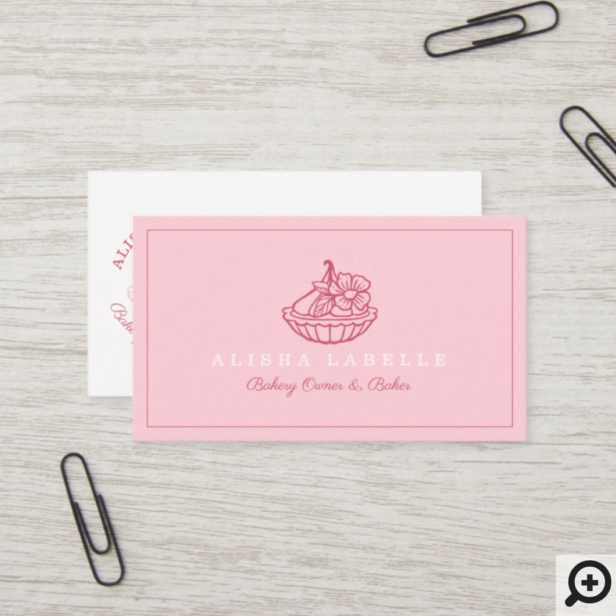 Modern & Minimal Bakery Floral Tart Logo Pink Business Card