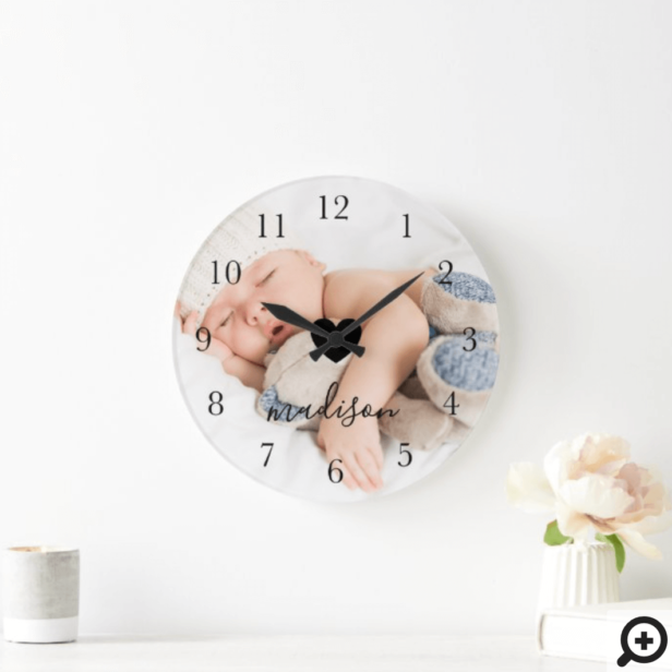 Modern & Minimal Personalized Full Photo & Name Large Clock