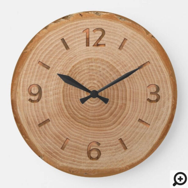 Natural Tree Wood Slice Brown Rustic Woodgrain Large Clock
