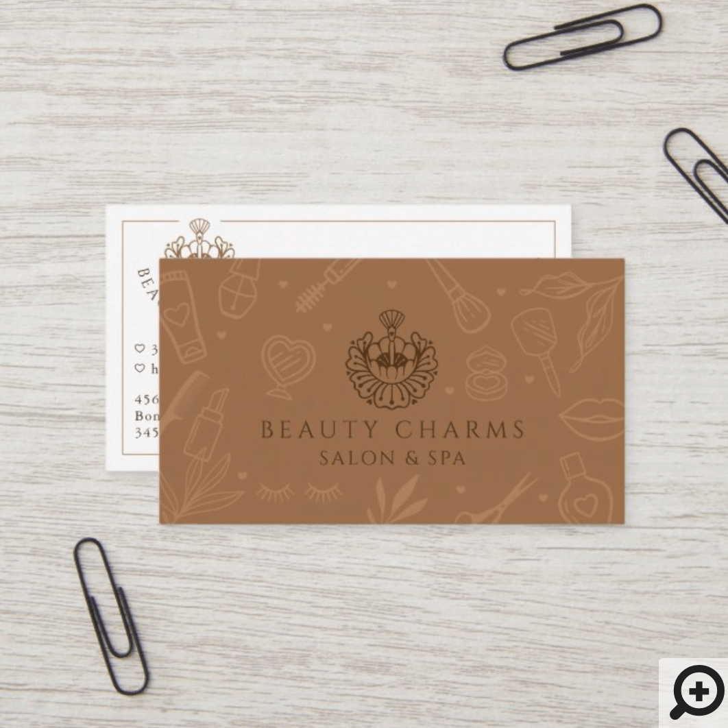 Luxury Beauty Charms Tan & Brown Makeup Logo Business Card