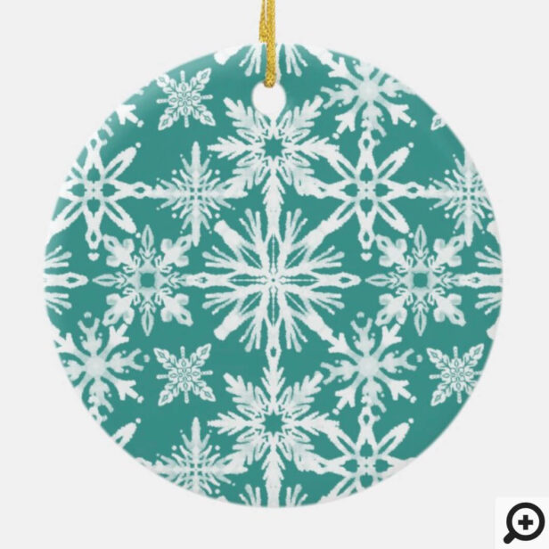 Shibori Snowflakes Tie Dye Aqua Blue Family Photo Ceramic Ornament