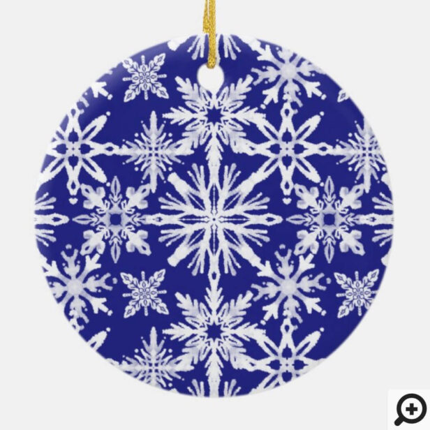 Shibori Snowflakes Tie Dye Indigo Family Photo Ceramic Ornament