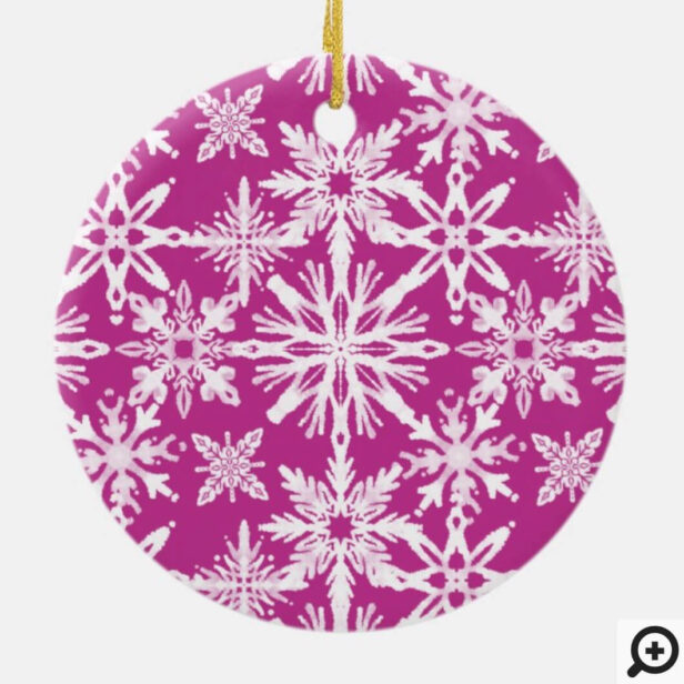 Shibori Snowflakes Tie Dye Magenta Family Photo Ceramic Ornament
