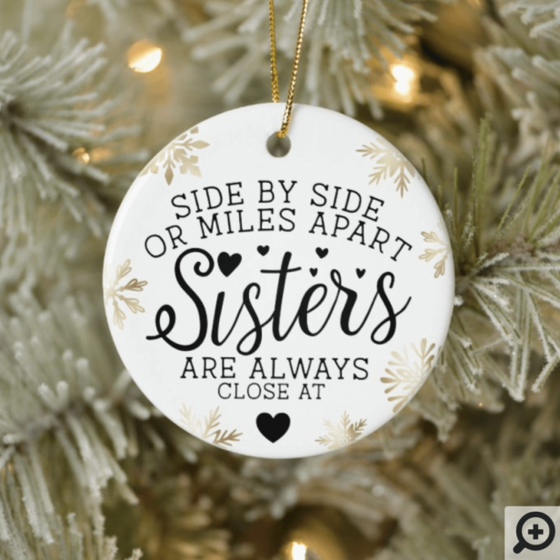 Sisters Connected At Heart Photo Keepsake White Ceramic Ornament