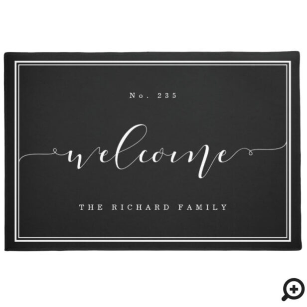 Welcome | Elegant Calligraphy House & Family Name Black Doormat