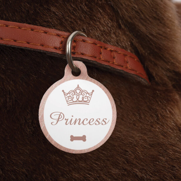 Elegant Princess Crown Blush Pink Dog Bone Pet ID Tag