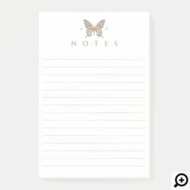 Beautiful Ornate Decorative Butterfly Logo Lined Post-it Notes