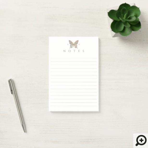 Beautiful Ornate Decorative Butterfly Logo Lined Post-it Notes