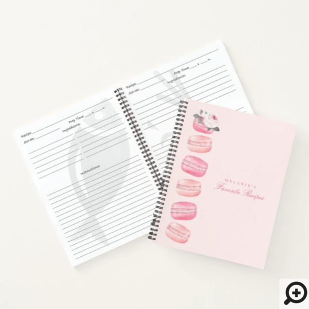 Chic Watercolor Floral Pink French Macaron Recipe Notebook