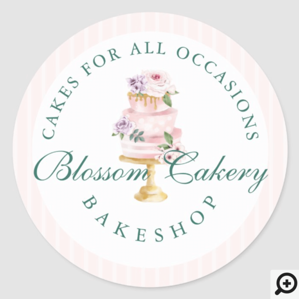 Elegant & Chic Pink Watercolor Floral Cake Bakery Classic Round Sticker