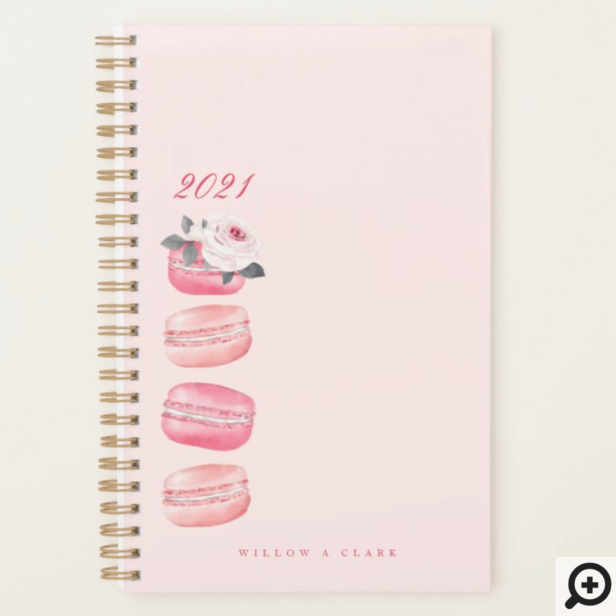 Elegant Watercolor Floral Pink French Macaron Planner