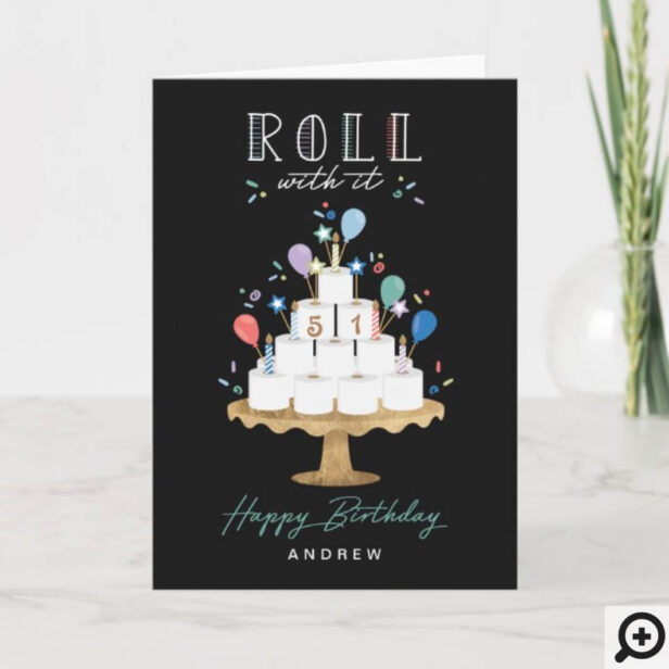 Fun Covid Roll With It Toilet Paper Birthday Cake Black Card