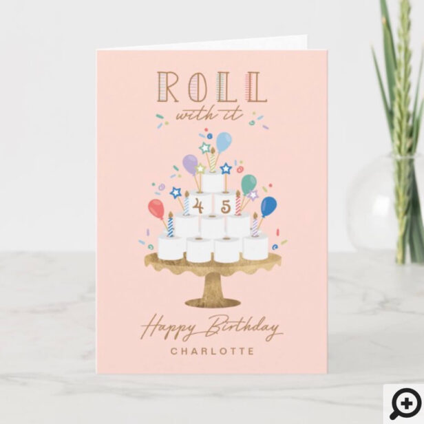 Fun Covid Roll With It Toilet Paper Birthday Cake Pink Card