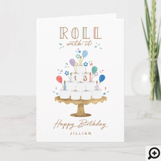 Fun Covid Roll With It Toilet Paper Birthday Cake White Card