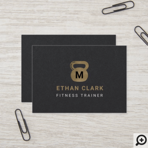 Gold & Black Kettlebell Personal Fitness Trainer Business Card