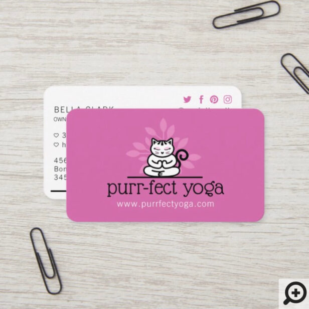 Holistic Yoga Cat Meditating Yoga Pose Pink Business Card