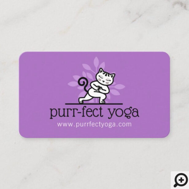 Holistic Yoga Cat Meditating Yoga Pose Purple Business Card