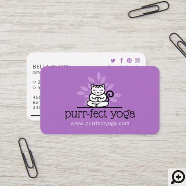 Holistic Yoga Cat Meditating Yoga Pose Purple Business Card