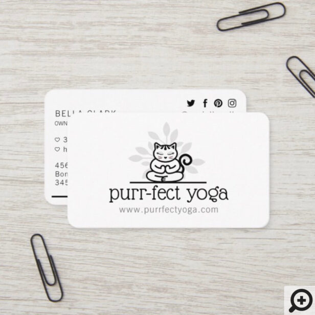 Holistic Yoga Cat Meditating Yoga Pose White Business Card