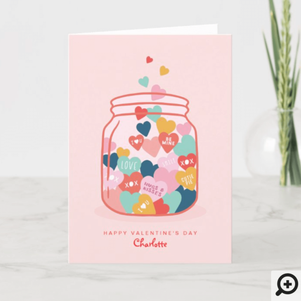 Love Candy Heart Messages Mason Jar Valentine Holiday Card