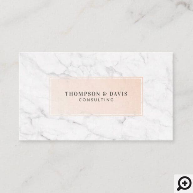 Minimal & Modern White Marble Blush Pink Nameplate Business Card