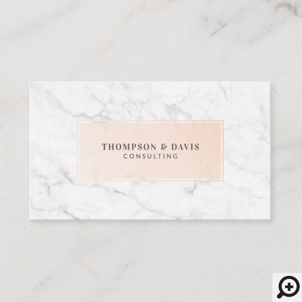 Minimal & Modern White Marble Blush Pink Nameplate Business Card