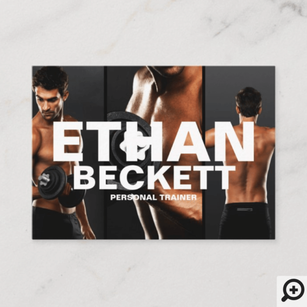 Modern & Trendy Personal Trainer Fitness 3 Photo Business Card