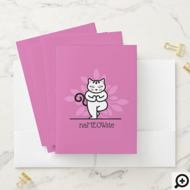 NaMEOWste Cat In a Yoga Meditating Tree Pose Pink Pocket Folder