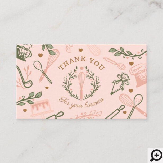 Pink & Green Baking & Cooking Utensil Thank You Business Card