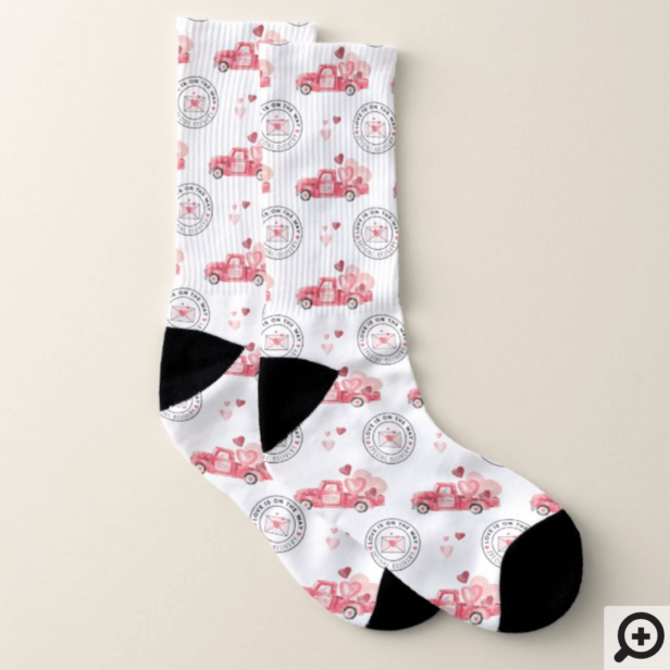 Special Delivery Valentine Hearts Watercolor Truck Socks