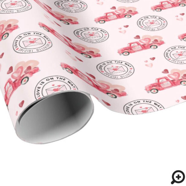 Special Delivery Valentine Hearts Watercolor Truck Wrapping Paper