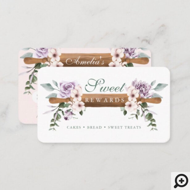 Sweet Rewards Floral Watercolor Bakery Rolling Pin Loyalty Card