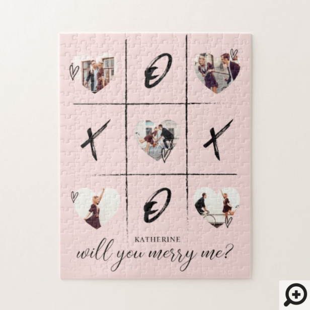 Valentine's Marriage Proposal Will You Merry Me XO Jigsaw Puzzle Pink