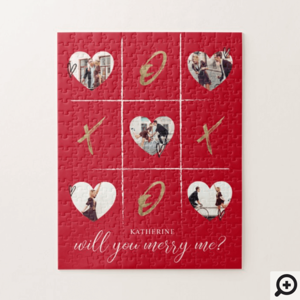 Valentine's Marriage Proposal Will You Merry Me XO Jigsaw Puzzle Red