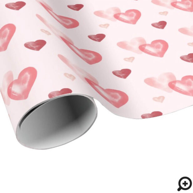 Valentines Pink & Red Watercolor Heart Pattern Wrapping Paper