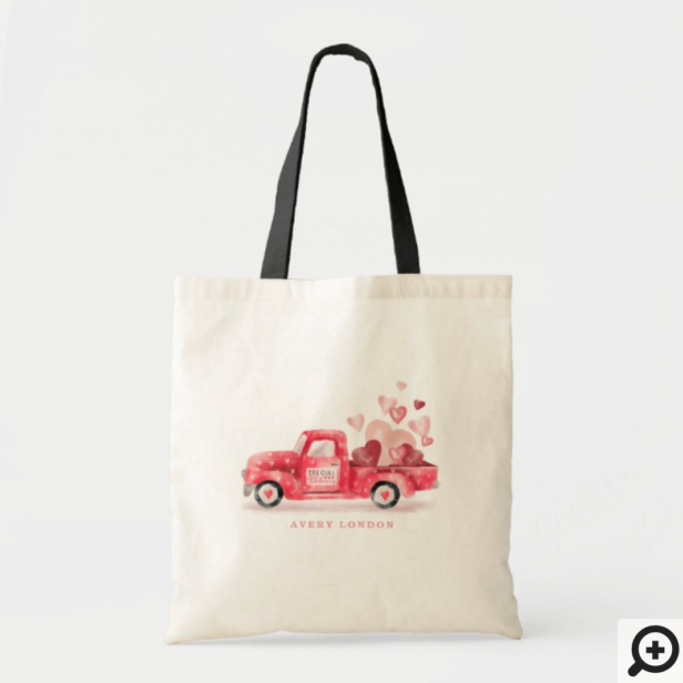 Valentine's Special Delivery Red Watercolor Truck Tote Bag