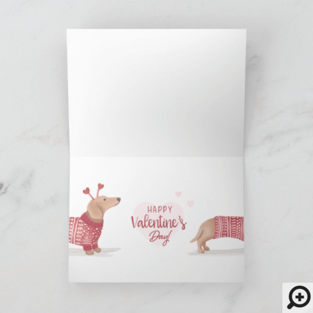 Watercolor Dachshund Dog Valentine's Day Sweater Card Pink