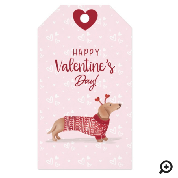 Watercolor Dachshund Dog Valentine's Day Sweater Gift Tags