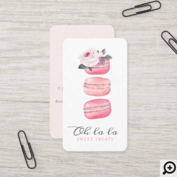 Watercolor Floral Pink Macaron Bakery & Sweets Business Card