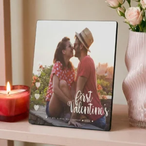 First Valentine's as Mr & Mrs Minimal Couple Photo Square Plaque