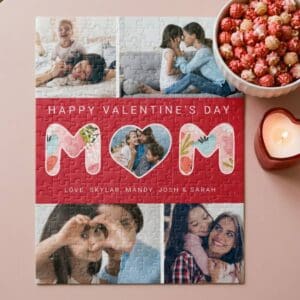 Happy Valentine's Day Mom, Photo Collage & Florals Jigsaw Puzzle