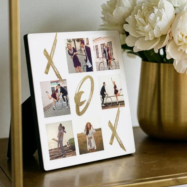 Newlyweds X O X Hugs & Kisses Photo Grid Collage Plaque