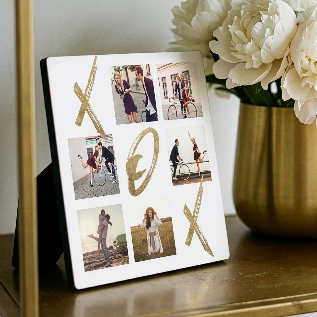 Newlyweds X O X Hugs & Kisses Photo Grid Collage Plaque