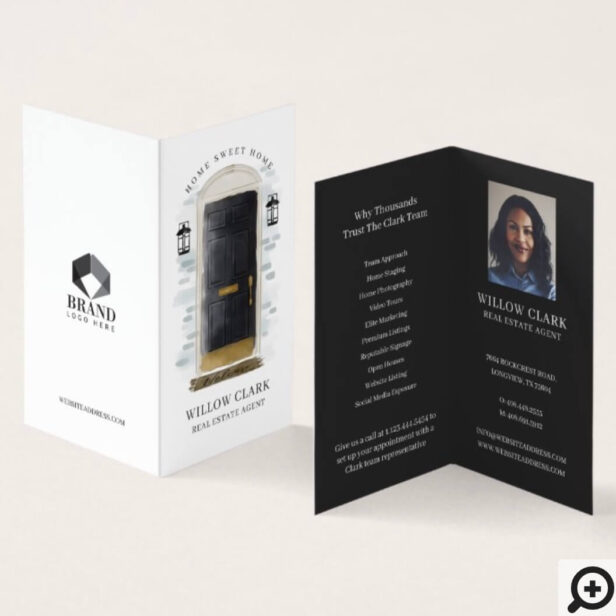 Chic Black Watercolor Front Door Photo & Services Business Card